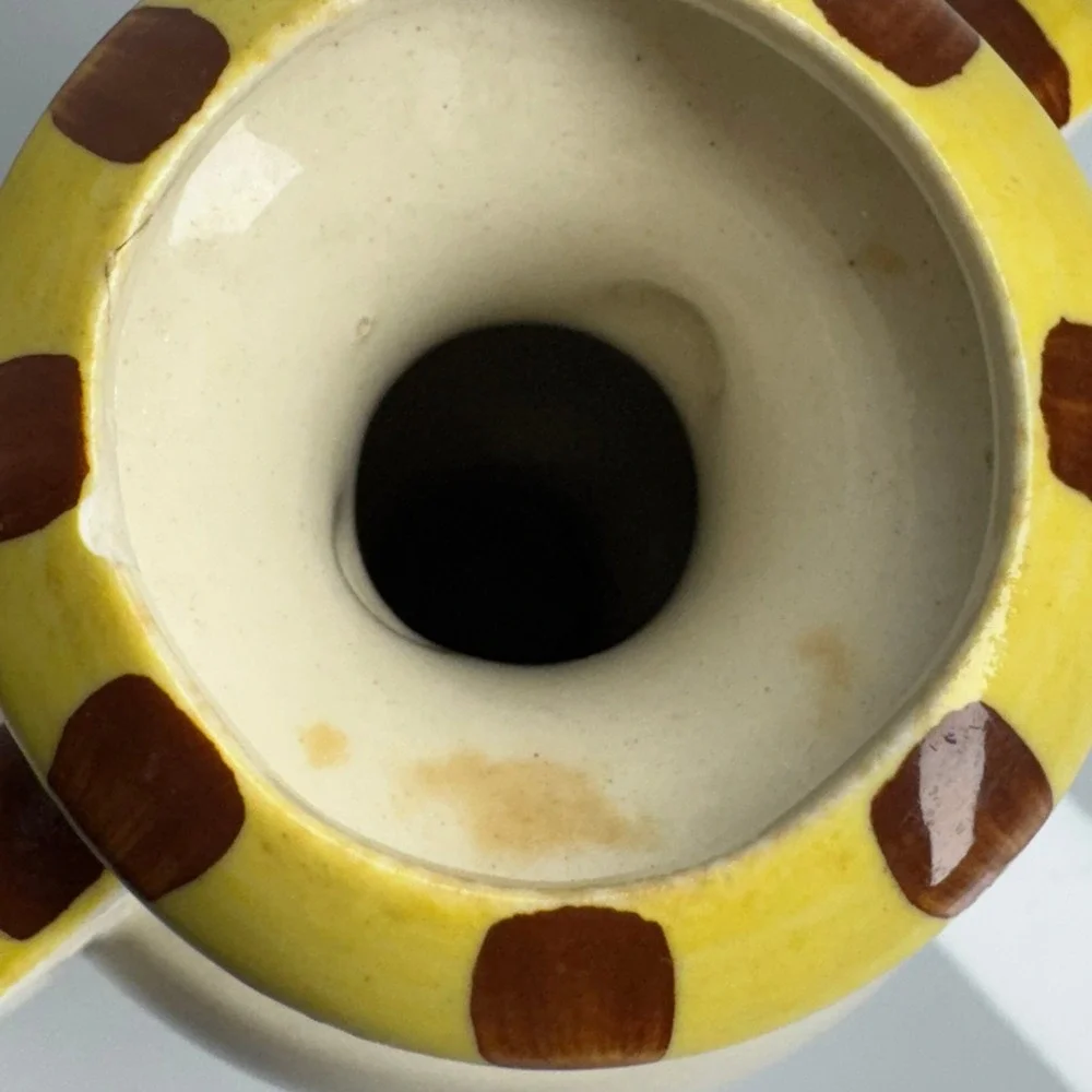 Vintage Ceramic Vase Decorative Tulips Yellow Ribbon‎ Handles